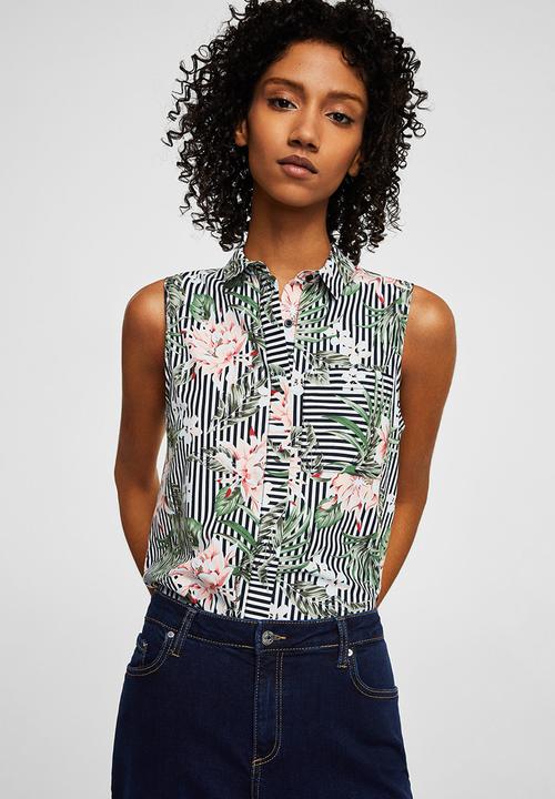 MANGO - Contrasting Print Shirt Black