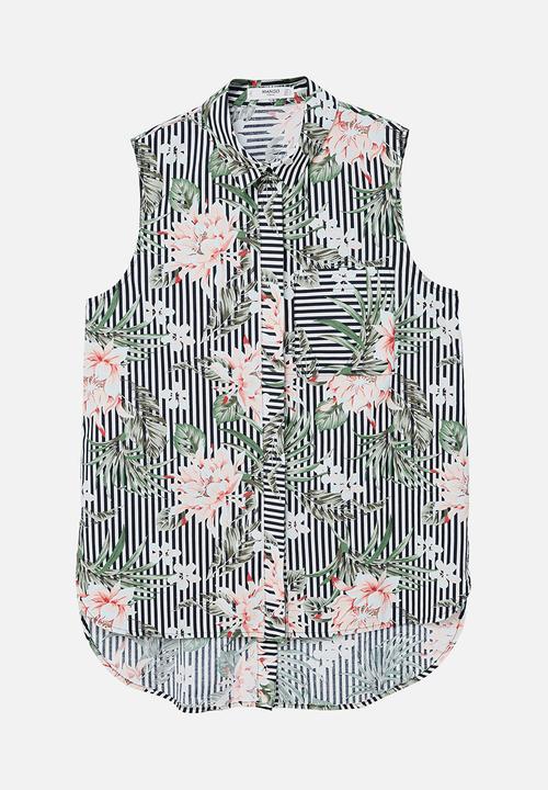 MANGO - Contrasting Print Shirt Black