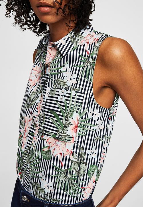 MANGO - Contrasting Print Shirt Black