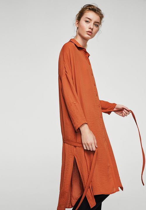 MANGO - Flowy Longer Length Shirt Burnt Orange