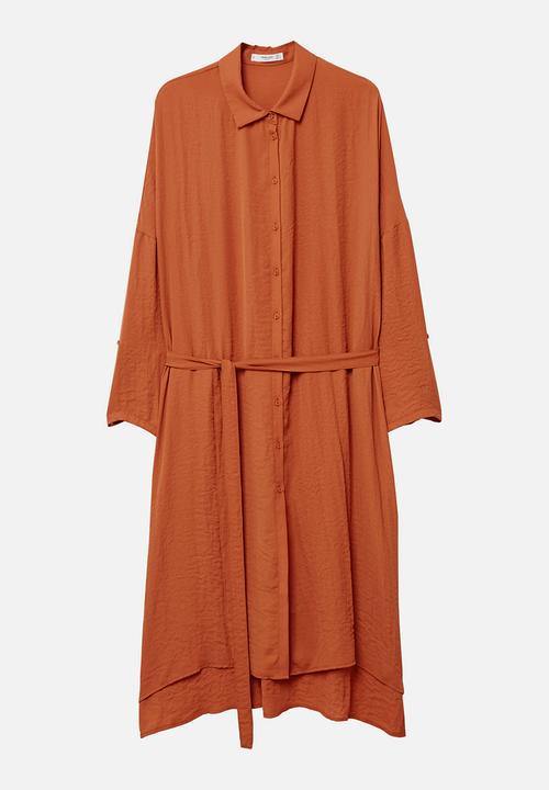 MANGO - Flowy Longer Length Shirt Burnt Orange