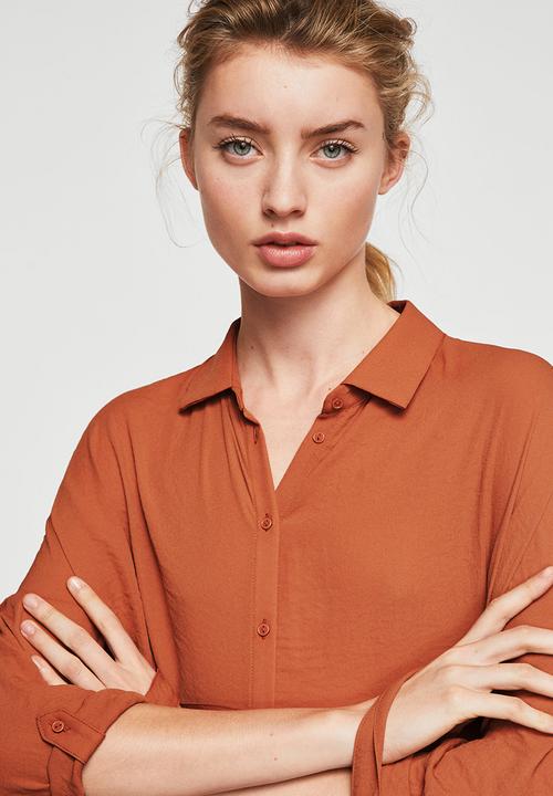 MANGO - Flowy Longer Length Shirt Burnt Orange