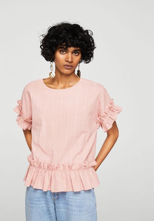 MANGO - Textured Ruffled Blouse Pale Pink