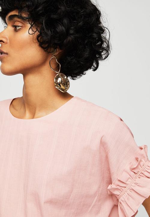 MANGO - Textured Ruffled Blouse Pale Pink