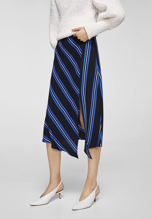 MANGO - Striped Asymmetric Skirt Blue