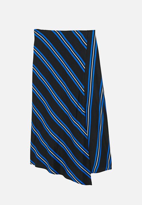 MANGO - Striped Asymmetric Skirt Blue