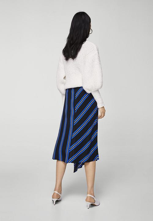 MANGO - Striped Asymmetric Skirt Blue