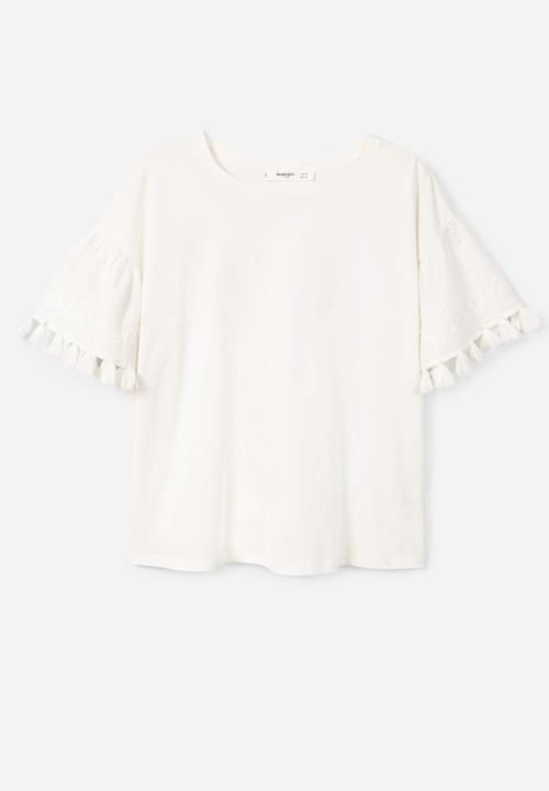 MANGO - Pom-pom T-shirt Off White