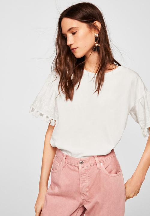 MANGO - Pom-pom T-shirt Off White