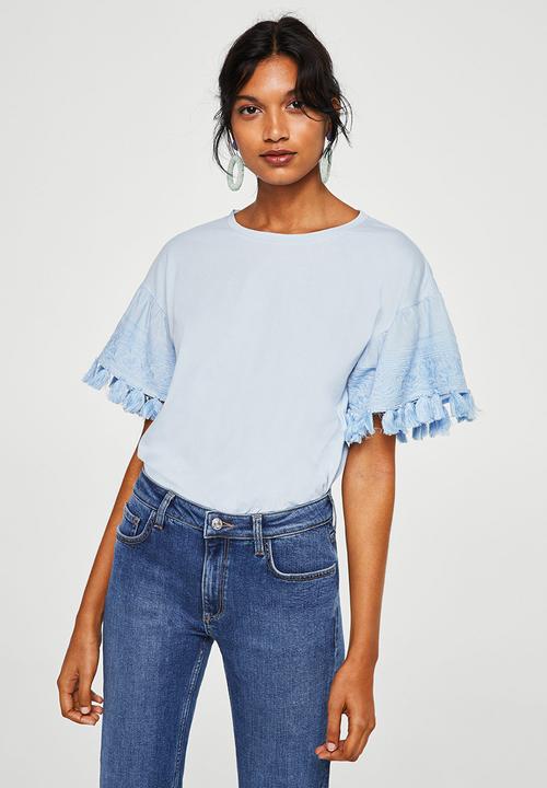 MANGO - Pom-pom T-shirt Pale Blue