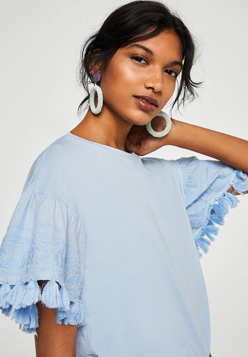 MANGO - Pom-pom T-shirt Pale Blue
