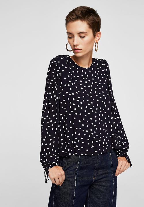 MANGO - Printed Bow Blouse Navy