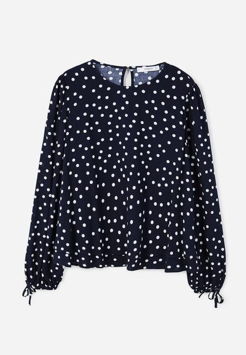 MANGO - Printed Bow Blouse Navy