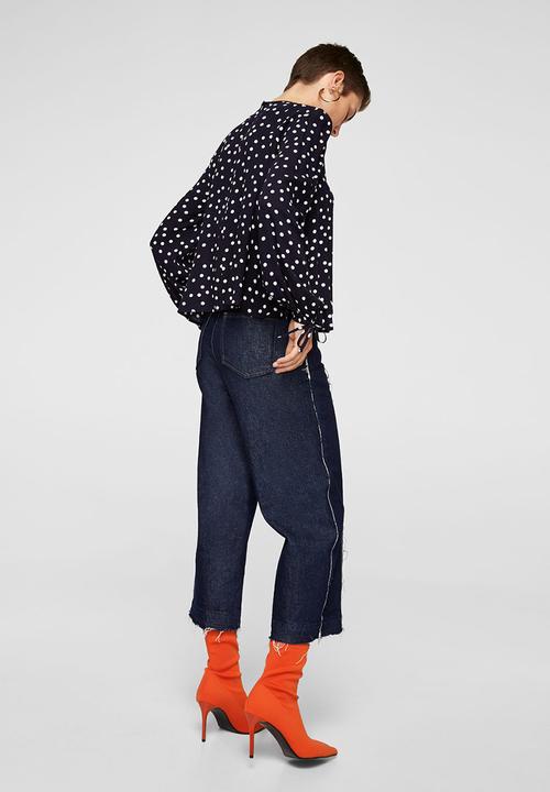 MANGO - Printed Bow Blouse Navy