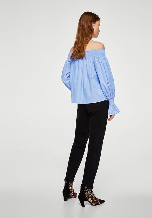MANGO - Off-shoulder Blouse Pale Blue