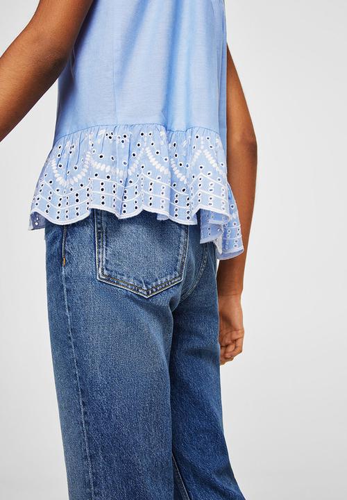 MANGO - Lace detail top - blue