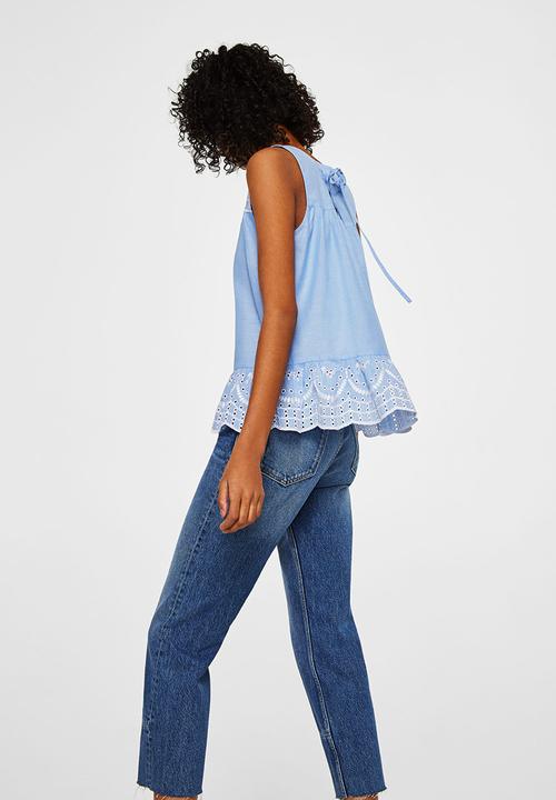 MANGO - Lace detail top - blue