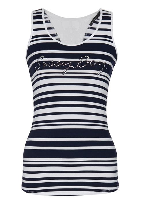 SISSY BOY - Natalina Stripe Vest with Crochet Motif Blue and White