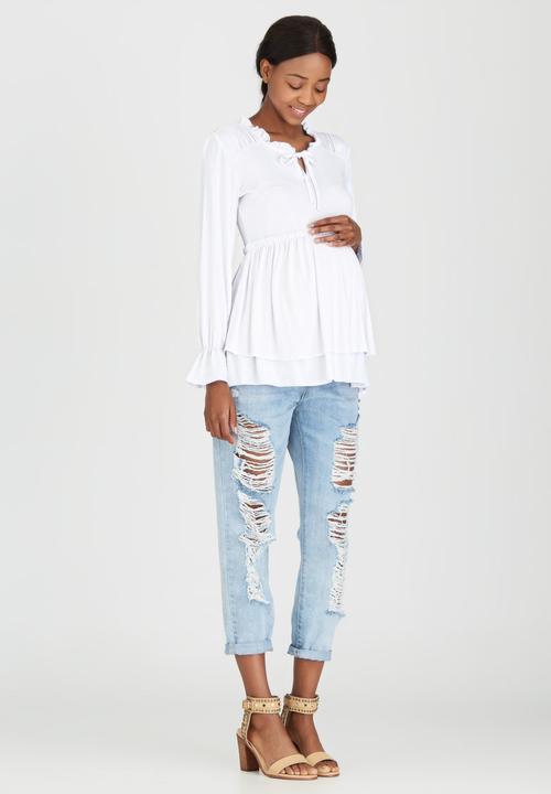 edit Maternity - Double Layer Knit Top White