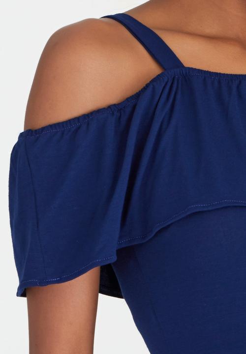 edit Maternity - Off-Shoulder Frill Top Blue