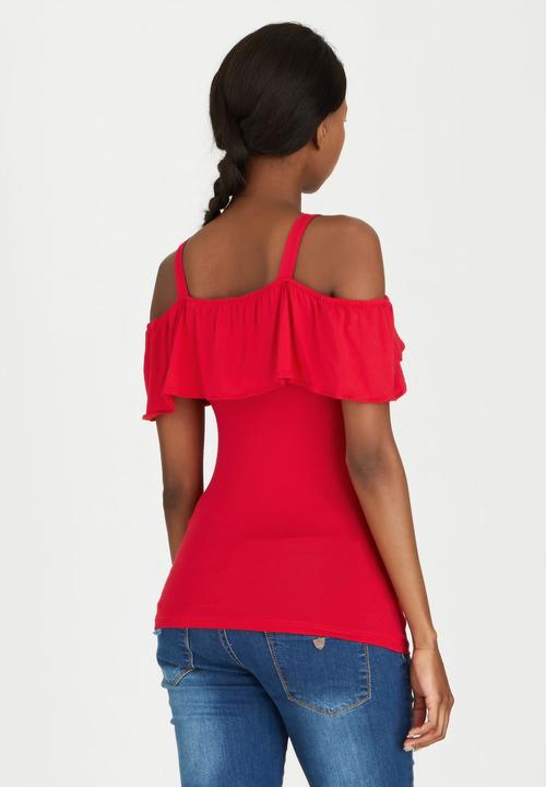 edit Maternity - Off-Shoulder Frill Top Red