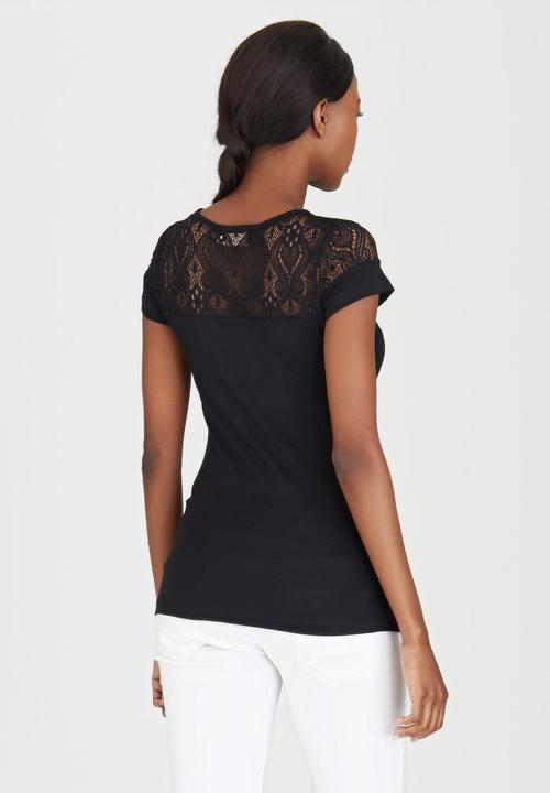 edit Maternity - Lace Inset Stripe T-shirt Black