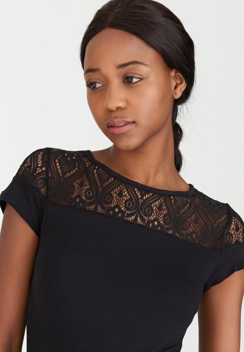 edit Maternity - Lace Inset Stripe T-shirt Black