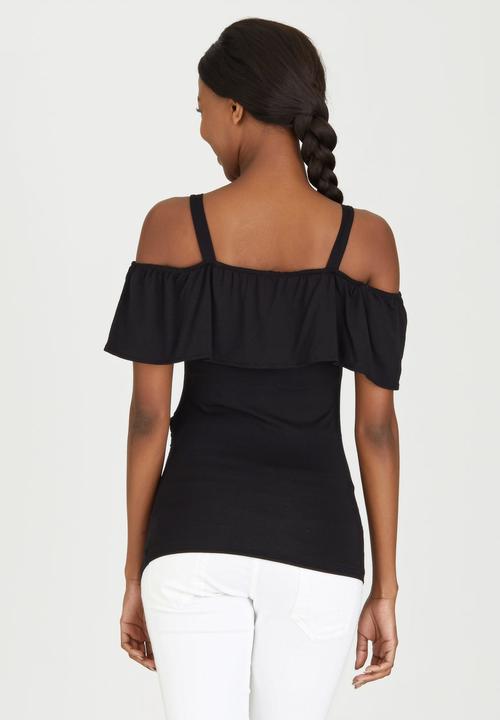 edit Maternity - Off-Shoulder Frill Top Black