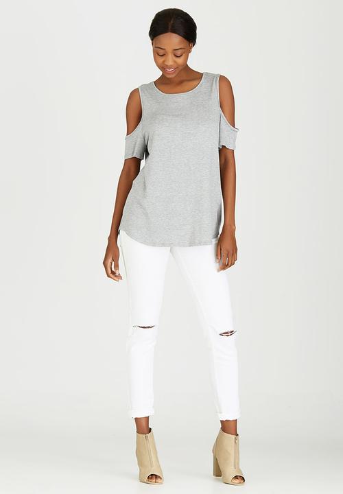 c(inch) - Cold Shoulder T-Shirt Pale Grey