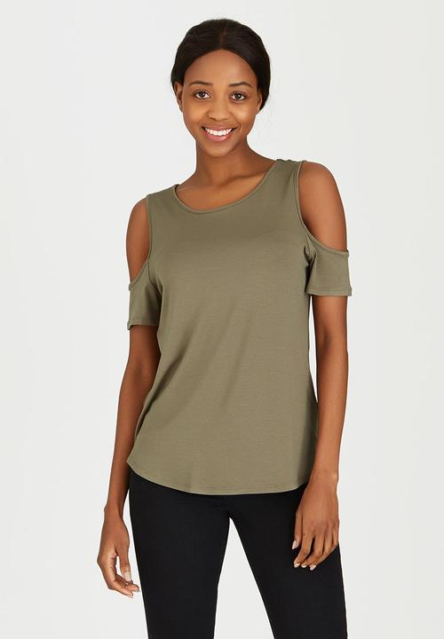 c(inch) - Cold Shoulder T-Shirt Dark Green