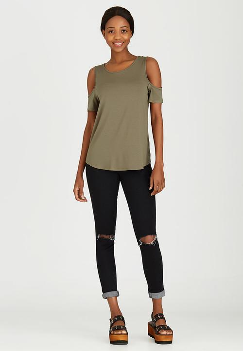 c(inch) - Cold Shoulder T-Shirt Dark Green