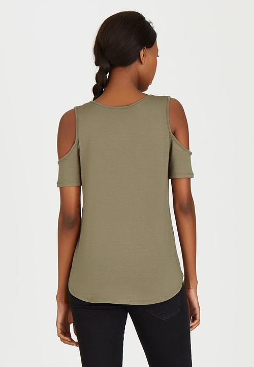 c(inch) - Cold Shoulder T-Shirt Dark Green