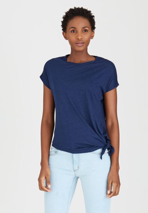 edit - Tie-front T-shirt Navy