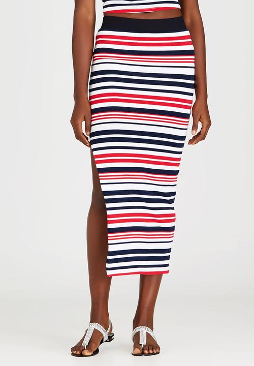 SISSY BOY - Federica Stripe Rib Midi Skirt Red