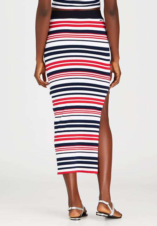 SISSY BOY - Federica Stripe Rib Midi Skirt Red