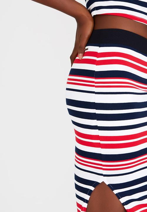 SISSY BOY - Federica Stripe Rib Midi Skirt Red