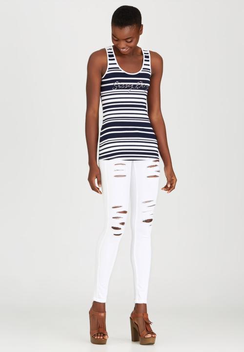 SISSY BOY - Natalina Stripe Vest with Crochet Motif Blue and White