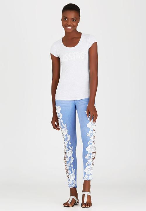 SISSY BOY - Kira Logo Tee with Lace Detail Grey Melange