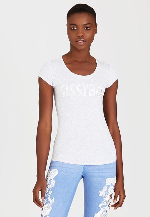SISSY BOY - Kira Logo Tee with Lace Detail Grey Melange