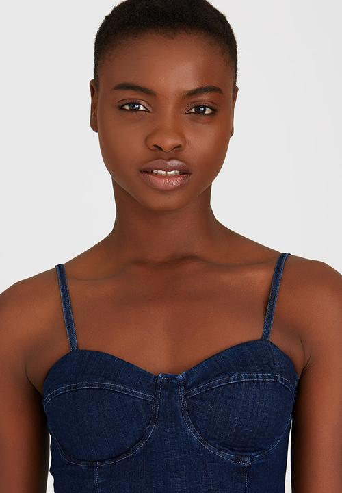 SISSY BOY - Xia Denim Bodysuit Dark Blue
