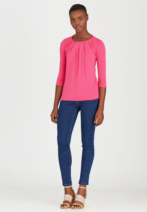 edit - Pleated Front Top Cerise Pink