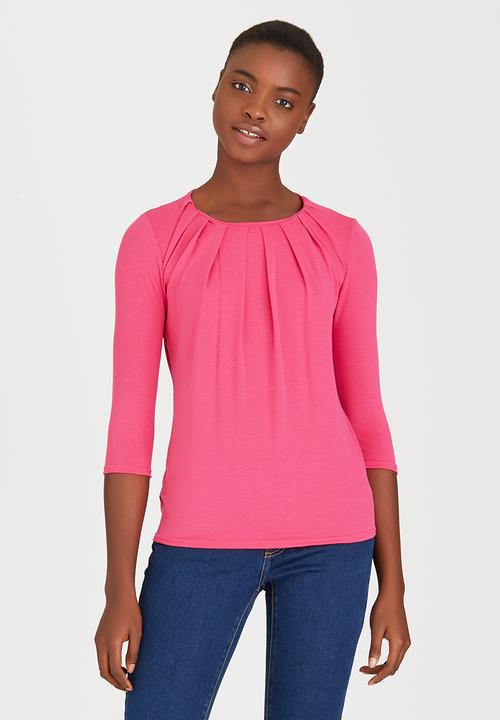 edit - Pleated Front Top Cerise Pink
