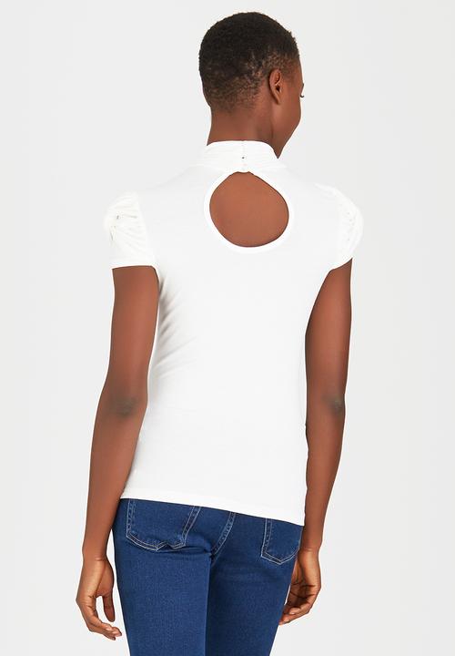 edit - Turtleneck Top with Gauged-sleeve Detail Off White