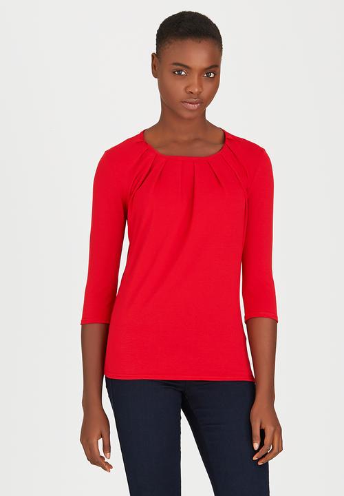 edit - Pleated Front Top Dark Red