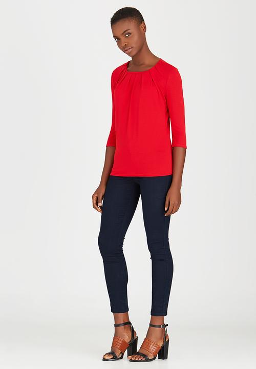 edit - Pleated Front Top Dark Red