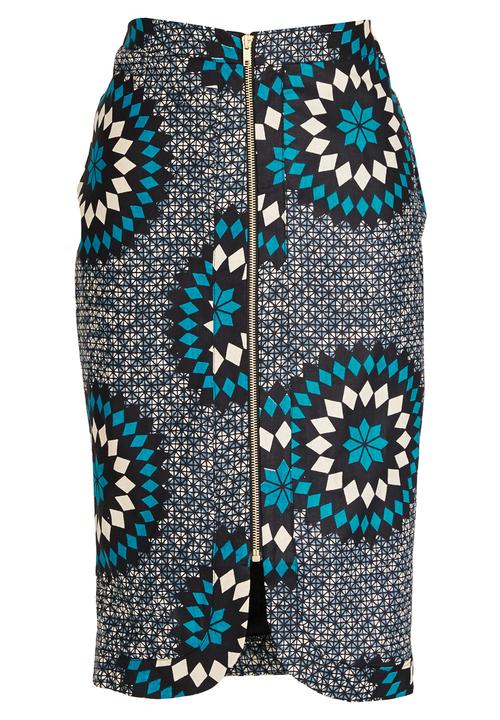 AfroDizzy - Sunburst Printed Pencil Skirt Dark Blue