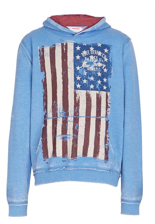 London Hub - Burn Out Hooded Top Blue
