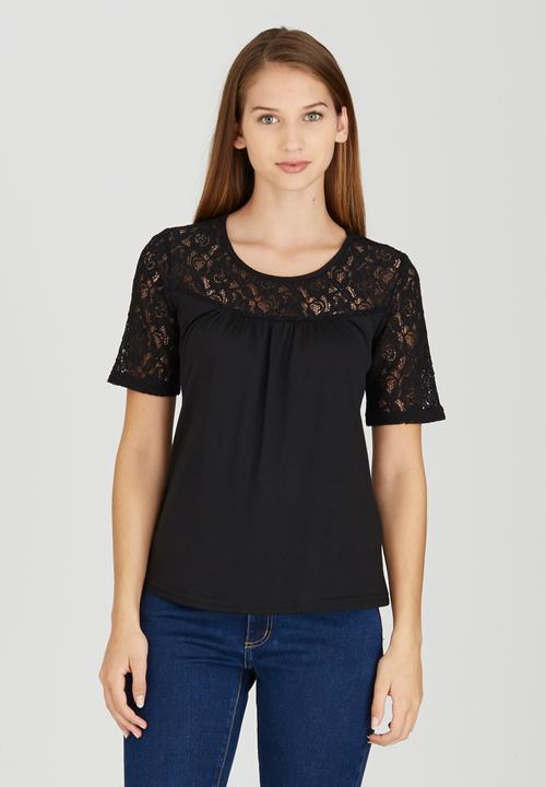 edit - T-shirt with Lace Inset Black