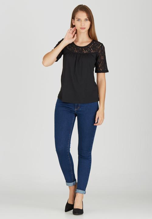 edit - T-shirt with Lace Inset Black