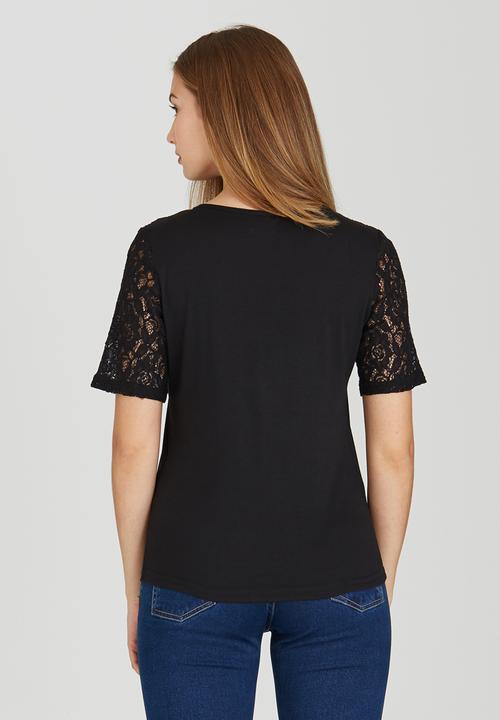 edit - T-shirt with Lace Inset Black